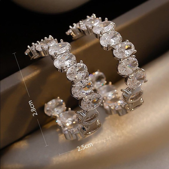 Rhinestone Open Hoop Earrings - Picture 3 of 3